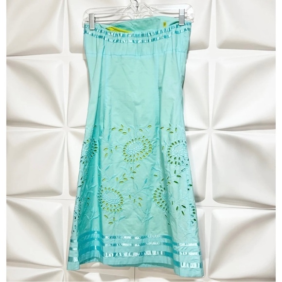 Express Sz 0 Blue Strapless Eyelet Lace Empire Waist Dress Sundress Easter - Picture 4 of 8